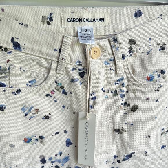Caron Callahan NWT Stewart Khaki Painter Print Sz 0 Straight Wide Leg Jeans Pant - Picture 8 of 13